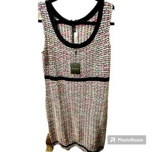 NWT St. John Knit Sleeveless Tweed Dress with Black Trim Size 12